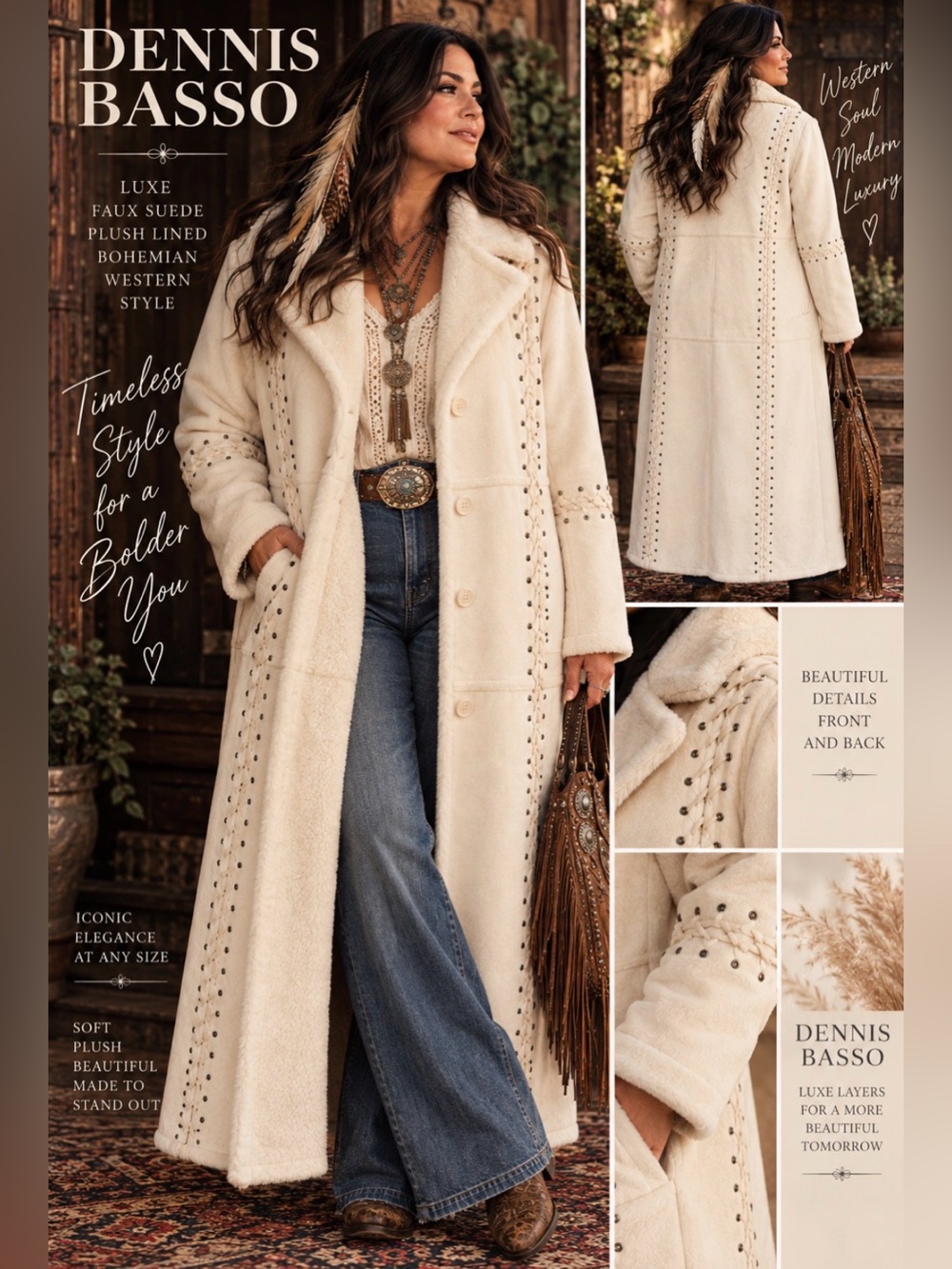 *Dennis Basso - faux suede long and plush lined, bohemian style coat 2X